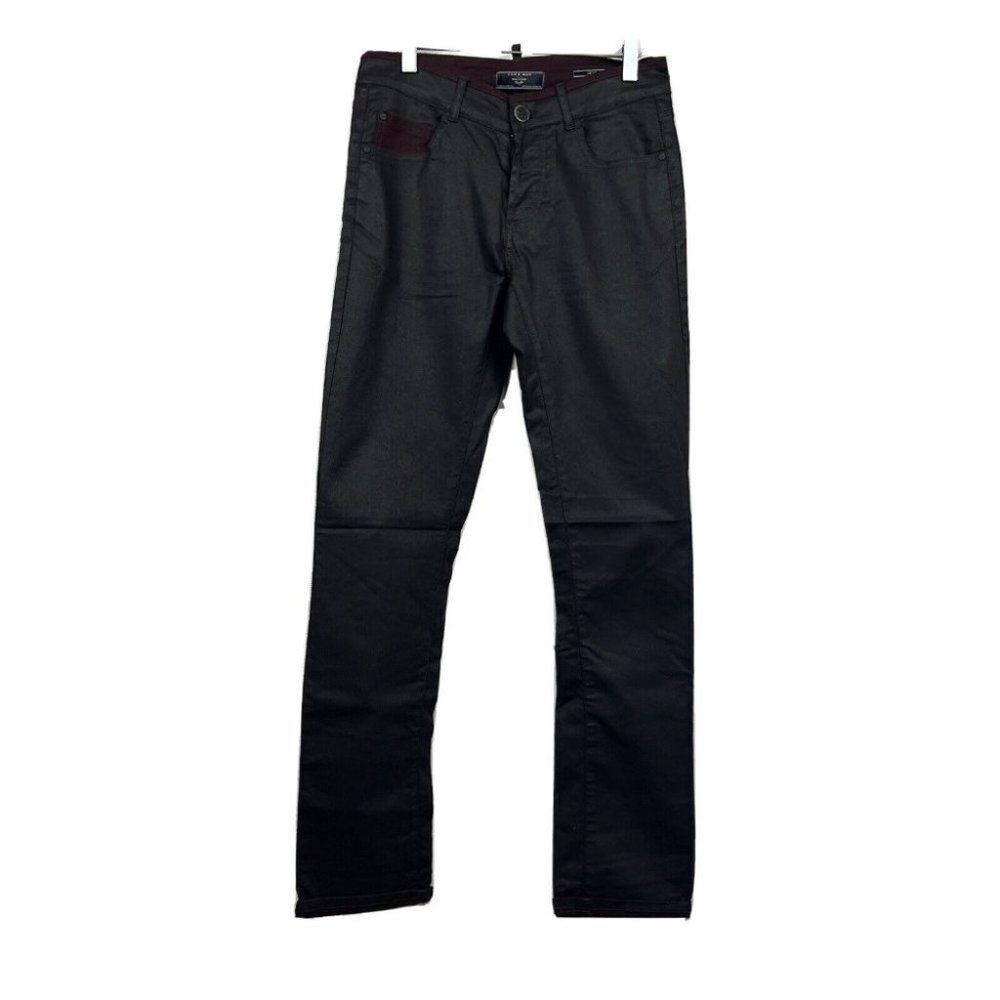 Zara Man Pants 30 Mens Gray Maroon Slim Fit Denim Couture Chino Button Fly